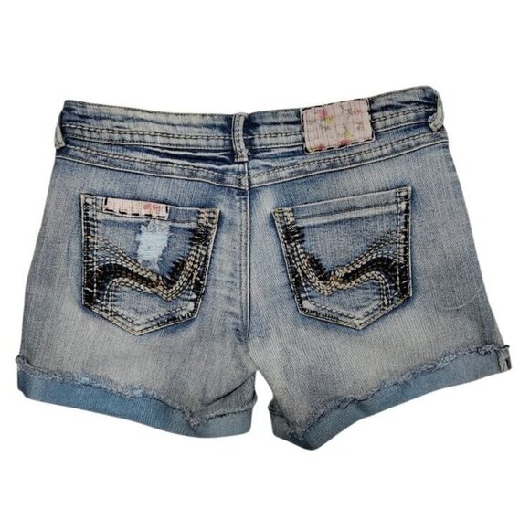 Vanilla Star Twee Y2K Vintage Wash Distressed Festival Boho Jean Short Blue 30 - Picture 1 of 6